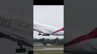 Close up departure of the mighty Emirates A 380 departing Manchester #aviation #shorts