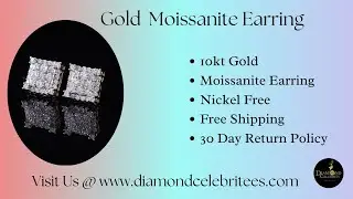 DiamondCelebritees 1.75ct Vvs 'D' Color Genuine Moissanite Stud SQUARE Earring10k Real Yellow Gold
