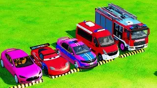 VOLKSWAGEN, MCQUEEN, TESLA 🚒🚑 EMERGENCY VEHICLES & COLORFUL TRUCKS SHOWCASE