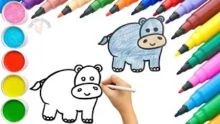 How To Draw cute Hippo Drawing, Painting & Coloring For Kids and Toddlers_ Child Art 🐋🌈🎨