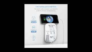 6-Outlet Surge Protector, Wall Outlet Extender Multi Plug Outlet Wall Adapter 2 USB Charging Ports