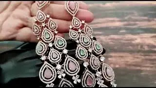 American Diamond Long Earrings - Available in 5 Different Colors