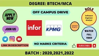 KPMG | INFOR | BE/BTECH | 2020-2022 | FRESHERS OFF CAMPUS HIRING #applynow