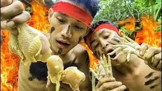 Two brother Cooking & Fried Chicken Legs Recipe Eating with Chili Sauce So Delicious