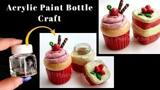 Empty acrylic paint bottle craft/acrylic bottle reuse idea/bottle art/best out of waste