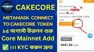 CAKECORE CONNECT TO METAMASK || SET-UP CORE BLOCKCHAIN MAINNET || ১৫ উইথড্রো দিবে