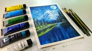 Acrylic painting, Moonlight Landscape, Easy acrylic painting step by step, Sukant Art