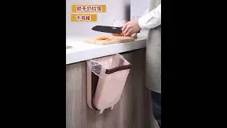 Hanging Collapsible Trash Can - 9L Wall Mounted Foldable Waste Bin for Kitchen Cabinet Door