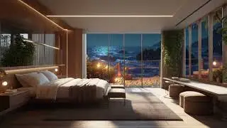 Rain on the waves of the sea seen from a bedroom window of a house overlooking the beach. ASMR sea.