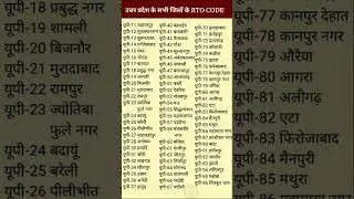 UP ALL DISTRICT RTO CODE #rto #RTOCODE #alldistrict #bahraich #gonda #lucknow #up