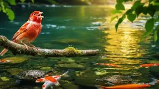 Beautiful Red and White Canary Song by the Crystal River | Peaceful Bird Sounds 🌿✨