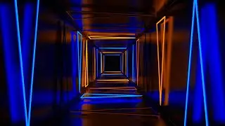 🔶 4K Заставка &ndash; Синий и Оранжевый Неоновый Коридор с Металлическими Отражениями (Без Звука)
