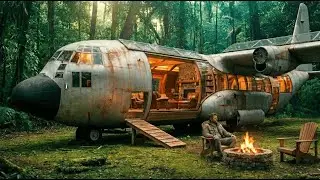 Building a House in an Abandoned C-17 Globemaster Aircraft | ASMR Forest Restoration