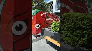 Chinese Dragon And Fish ~ Painted Glass Public / Street Art - Chatswood | Sydney Australia .
