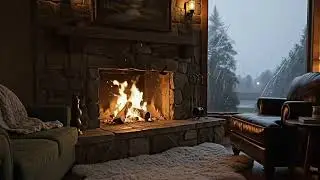 Rainy Cabin Fireplace Ambience ⛈️| Warm Lofi Guitar & Feel-Good Piano Music to Relax, Study & Unwind