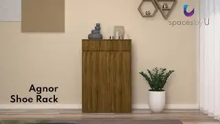 Agnor Shoe Rack (24 Pairs) | Handle-Less Shutters | 1 Drawer | Adjustable Shelves | Wood Oak Dark
