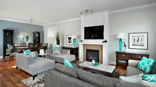 Deep Turquoise and Gray Contemporary Living Rooms