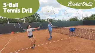 5-Ball Tennis Drill - Groundstrokes, Swing Volleys #baskettennisdrills