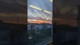 Вид на закат из окна электрички, #Крым, View of the sunset from the electric train window, #Crimea