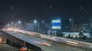 Long Exposure traffic time lapse of Night traffic on Mumbai Pune national Highway, Pune, India