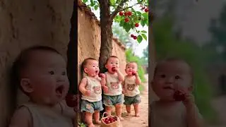 Three kids picking cherries #viralvideo  #shots  #shortvideo