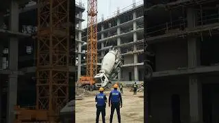 Tower Crane lifts cement mixer truck.#heavylifting #concretelifting