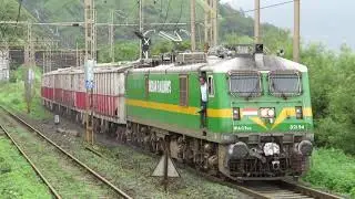 57 Cement Wagons And 4 Locomotives Push Pull Freight Train At Monkey Hill : Kalyan Wag9 ! Bhor Ghat