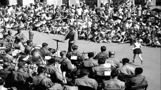 Band of the Thirty Seventh Division play for the Santo Tomas internees in Philipp...HD Stock Footage