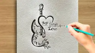How to make || new amazing Best friend 🤝 with Guitar 🎸 tattoo drawing #viral #tattooart