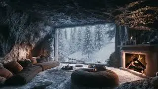 Winter Storm Outside a Cave | Warm Fire and Wind Sounds for Deep Rest