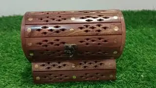 Handmade Wooden Jewelry box in Dholki design with Cutwork and Brass work