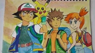 Pikachu, Ash,Misty and Brock Drawing|Step by step painting #animedrawing #pokemon