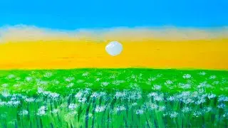 How to Paint a Vibrant Meadow Sunset | Easy Acrylic Landscape Tutorial 