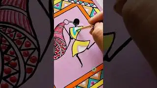 Let's make Warli art in these beautiful colors😍 | Acrylic paints on mdf, 00 brush #shorts #explore