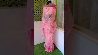Handpainted Organza saree| LOTUS SAREE #shorts #youtubeshorts #handpaintedsarees