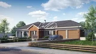 Проекты частных одноэтажных домов. Длинный дом из газобетона 255 кв.м.  с кухней - гостинной.