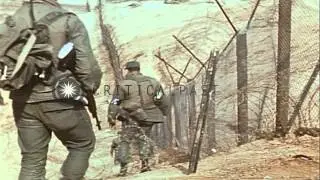 7th Infantry Division soldiers walk along fenced area at Demilitarized Zone in Ko...HD Stock Footage