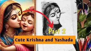 Little Krishna & Mother Yashada/Beautiful Charcoal Sketch/Full Drawing Process (part 2)#art #krishna