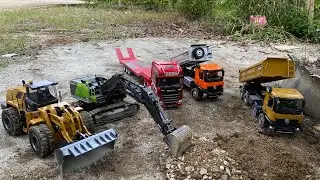 Aksi #71 Dump Truk RC Huina 1536 Muatan Tanah Merah Bahan Bangunan, Excavator Besar Huina 1593 