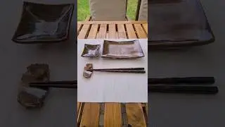 Asian inspired tableware by Shrine of Stone. Sushi plate, Shoyu dish and chopsticks rest.