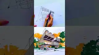 Two point perspective lessons 💚🧡#shorts