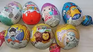 Learning colors with sweets  Bright ASMR 1 Kinder Surprise + 6 Chocolate Eggs + 3 Lollipops