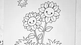 How to Draw Cute flowers| Easy Smiling Flowers Drawing for Kids & Beginners!!