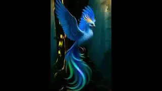 A majestic and elegant mythical bird, the 'Sapphire Sunstrider'. Its body is the size of a