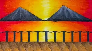 How to Draw a Beautiful Mountain and Sunset Scenery || step by step scenery drawing