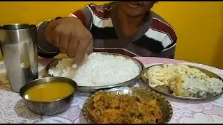 BASMATI RICE, DAL, ALLO KI CHOKHA, CHIPS & MIX VEGETABLE EATING CHALLENGE|🍛|