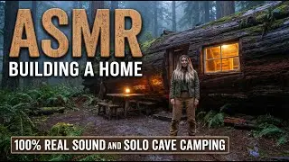 Building a house in the forest (ASMR) - A Woman Builds a Tree-Hollow Tiny Home