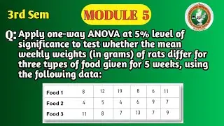 VTU | 3rd Sem | Maths | Module 5 | One Way ANOVA | Food Experiment Problem |ANOVA Numericals| BCS301