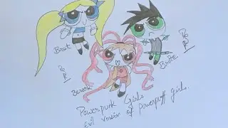 Drawing PowerPunk girls cartoon characters (Brat, Berserk and Brute)