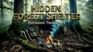 Hidden Forest Shelter Between Two Trees 🏕️ | Wild Camping & Bushcraft Survival